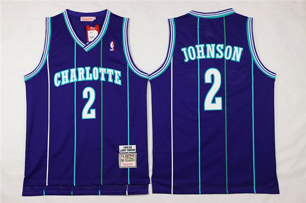 Men Charlotte Hornets #2 Larry Johnson Purple Throwback Stitched NBA Jersey->charlotte hornets->NBA Jersey